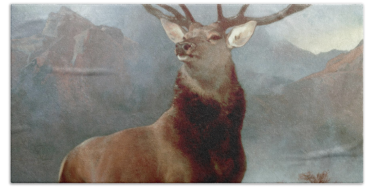 Monarch Hand Towel featuring the painting Monarch of the Glen by Sir Edwin Landseer