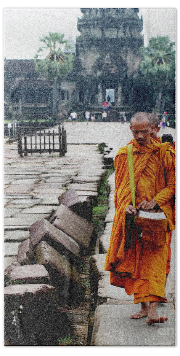  Bath Towel featuring the digital art Monks Angkor Wat by Darcy Dietrich