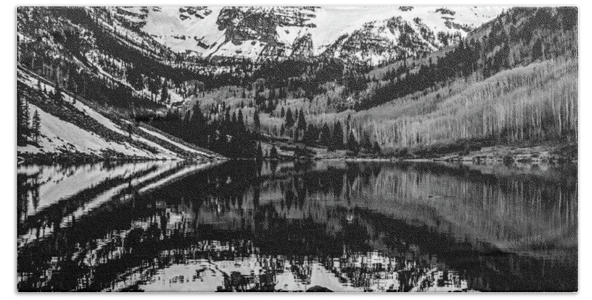 America Hand Towel featuring the photograph Monochrome Mountain Landscape Reflections - Aspen Colorado Maroon Bells 1x1 by Gregory Ballos