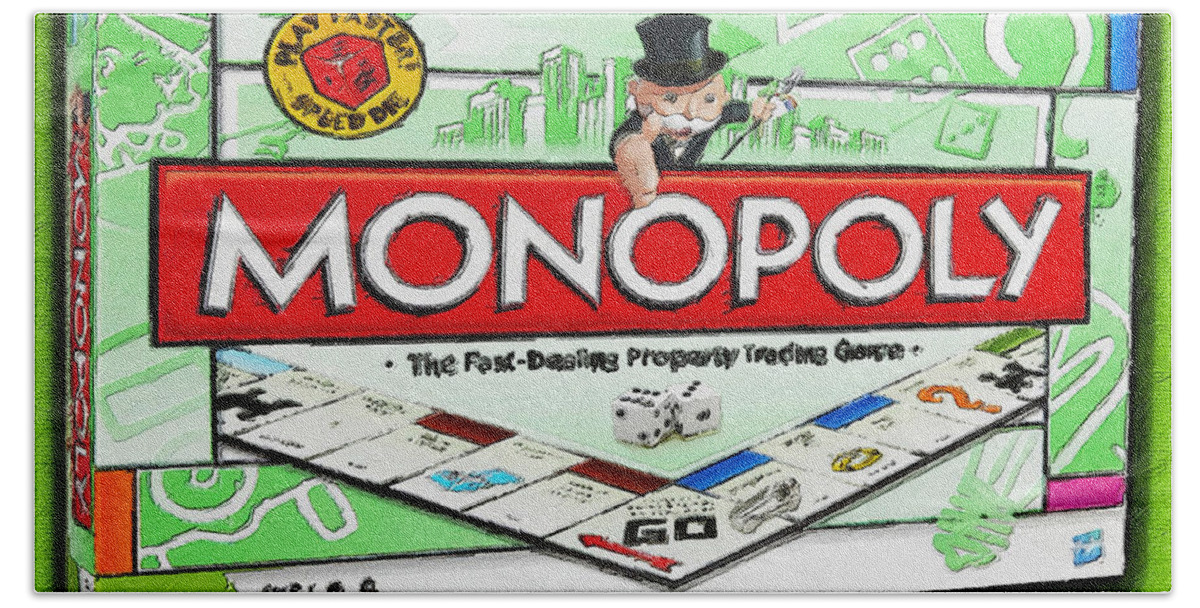 Monopoly Bath Towel featuring the painting Monopoly Board Game Painting by Tony Rubino