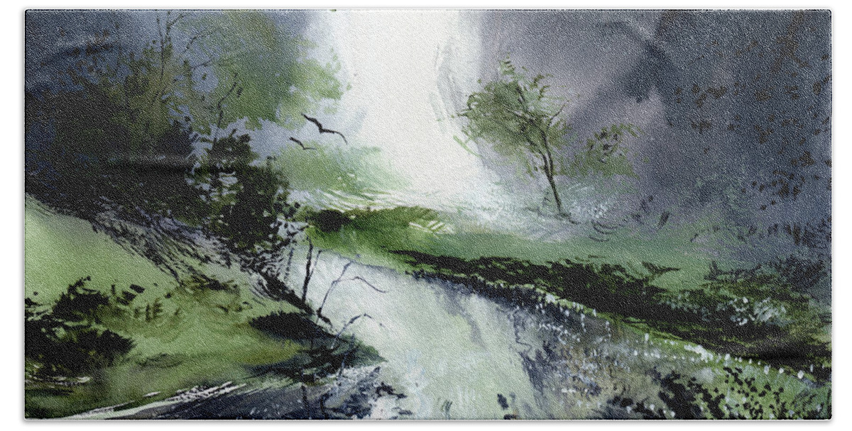 Nature Bath Sheet featuring the painting Monsoon 2018 -3 by Anil Nene