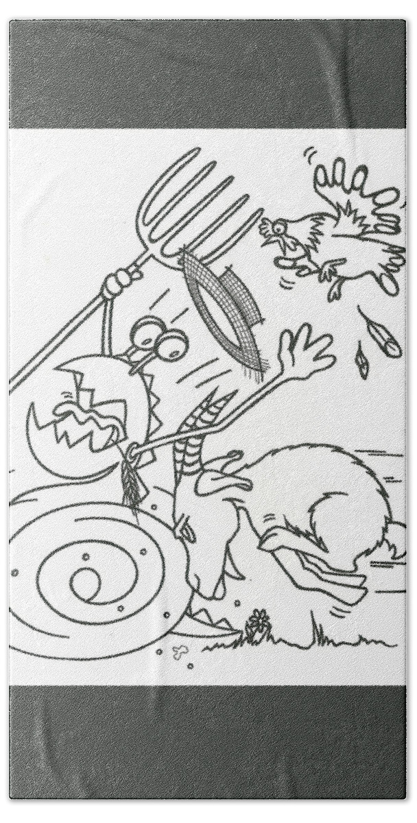 Farm Bath Towel featuring the drawing Monster getting chased by Konni Jensen