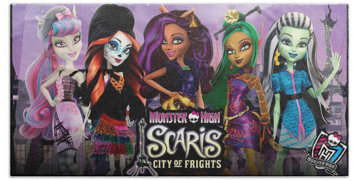 Monster High Scaris City Of Frights Hand Towel featuring the digital art Monster High Scaris City of Frights by Maye Loeser