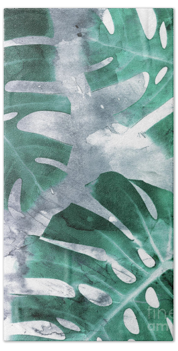 Monstera Hand Towel featuring the mixed media Monstera Theme 1 by Emanuela Carratoni