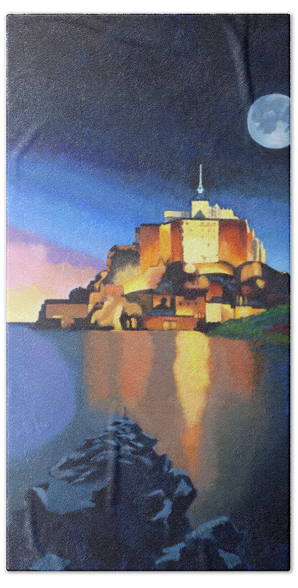 Mont Saint-michel Bath Towel featuring the painting Mont Saint-Michel by Susan McNally