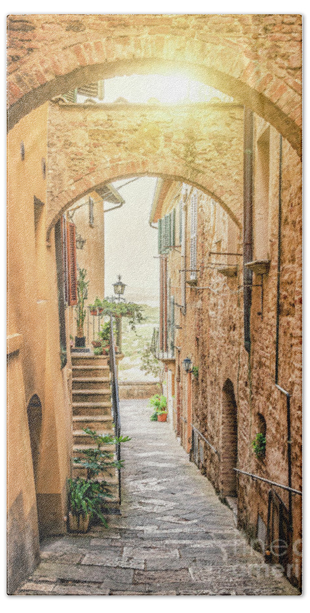 Tuscany Hand Towel featuring the photograph Village of Montepulciano, Tuscany by Delphimages Photo Creations