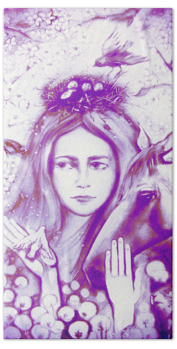 Russian Artists New Wave Bath Towel featuring the painting Month May Allegory. Lavender by Elena Vedernikova