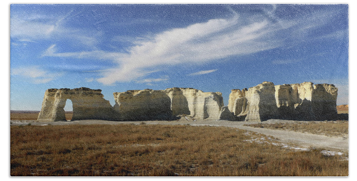 Monument Rocks Bath Towel featuring the photograph Monument Rock Afternoon by Christopher McKenzie