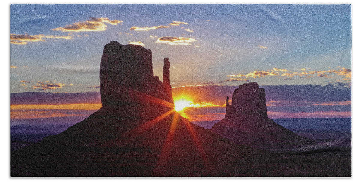 America Hand Towel featuring the photograph Monument Valley Sunrise by Teri Virbickis