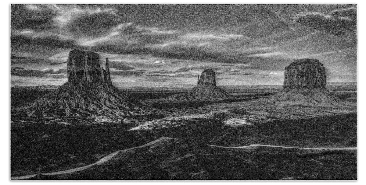 Arizona Hand Towel featuring the photograph Monument Valley Views BW by Roger Passman