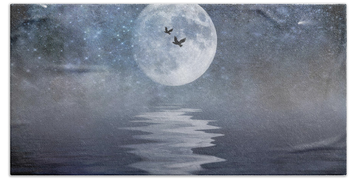Space Bath Towel featuring the photograph Moon and Sea by Cathy Kovarik