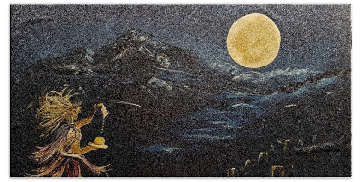 Moon Hand Towel featuring the painting Moon Dance         1.2018 by Cheryl Nancy Ann Gordon