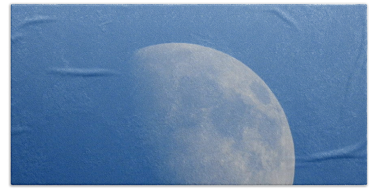 Moon Bath Towel featuring the photograph Moon In Blue by Jan Gelders