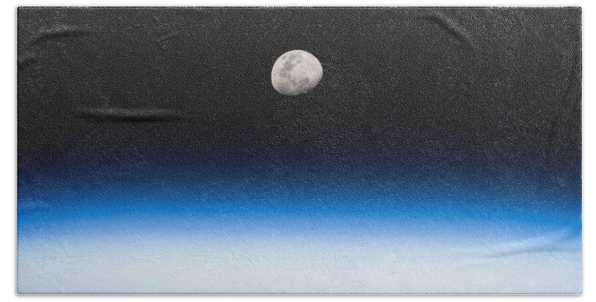 Sky Bath Towel featuring the painting Moon Rise From the Space Station by nasa by Celestial Images