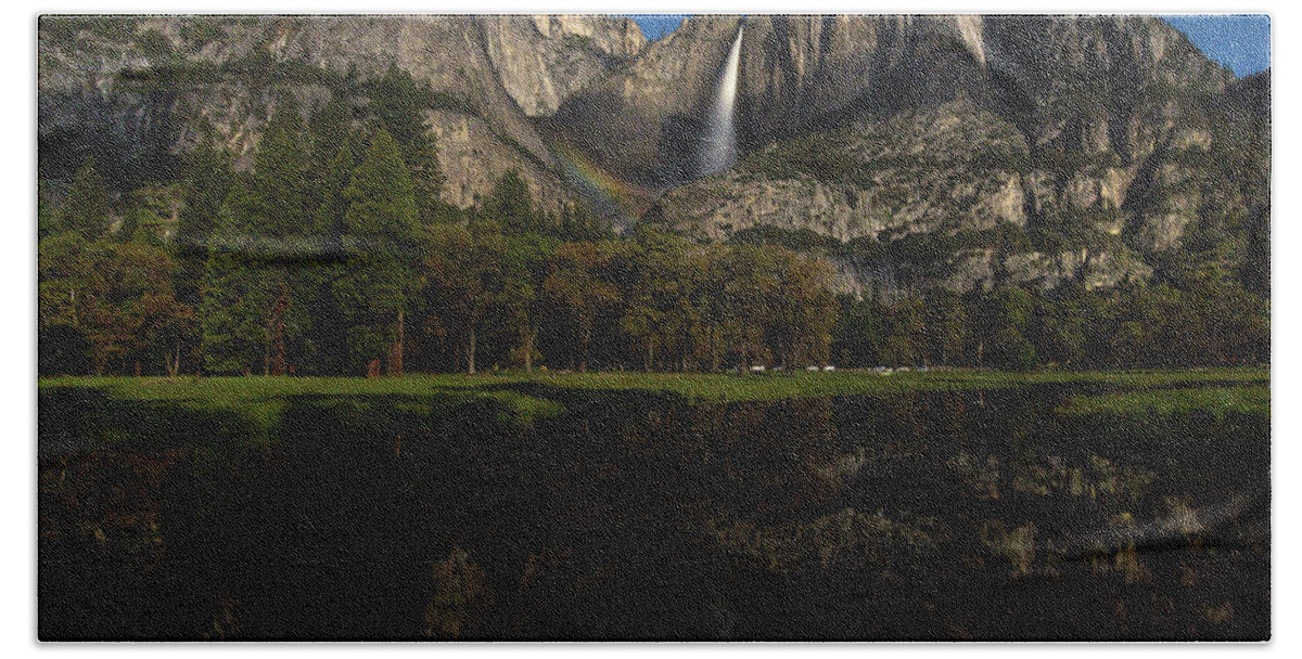 Yosemite Hand Towel featuring the photograph Moonbow Upper Falls by Brandon Bonafede