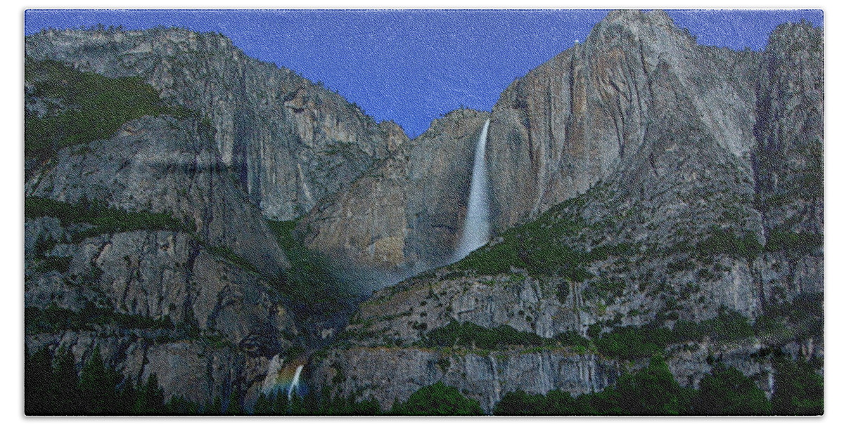 Yosemite Moonbow Bath Towel featuring the photograph Moonbow Yosemite Falls by Raymond Salani III