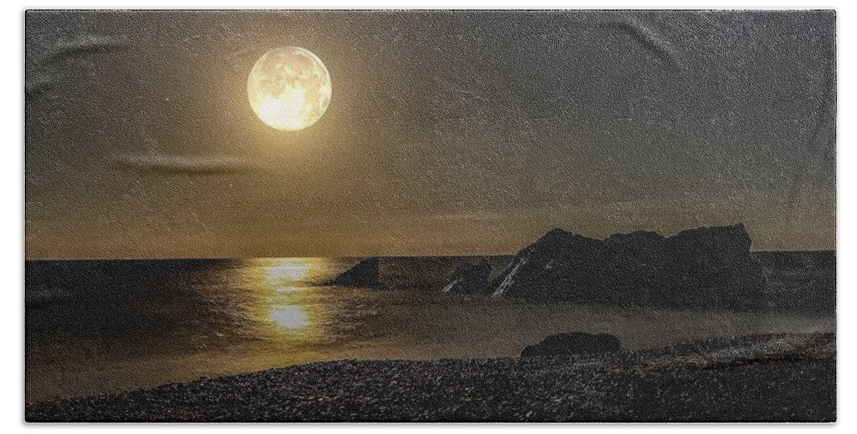Landscape Hand Towel featuring the photograph Moonlight reflection by Claire Whatley