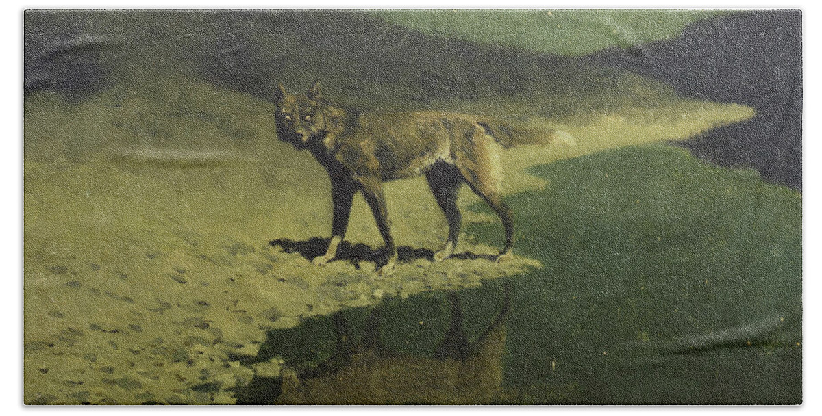 Frederic Remington Bath Towel featuring the painting Moonlight, Wolf by Frederic Remington