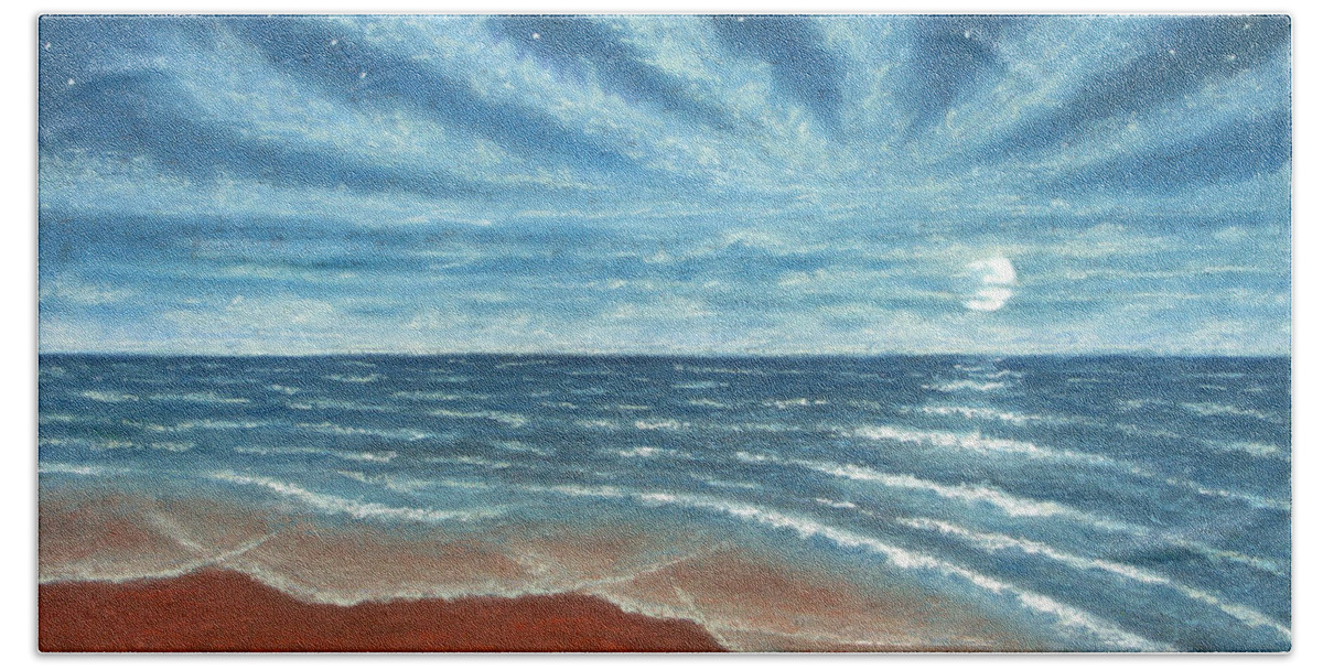 Moonlit Bath Towel featuring the pastel Moonlit Beach by Michael Heikkinen