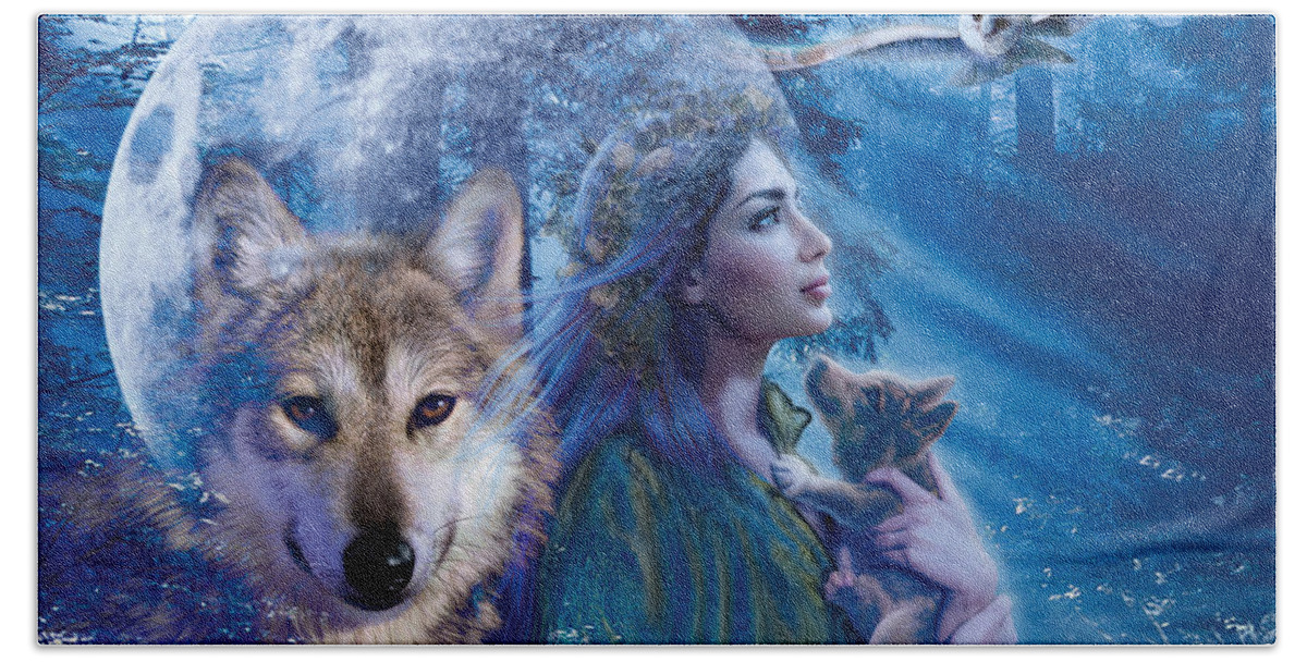 Wolf Hand Towel featuring the photograph Moonlit Brethren Variant 1 by MGL Meiklejohn Graphics Licensing