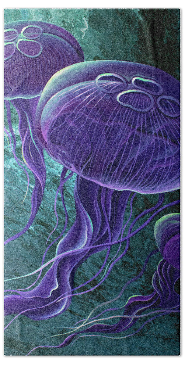 Jelly Fish Bath Towel featuring the painting Moons by William Love