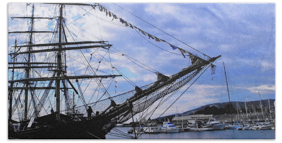 Digital Color Photo Hand Towel featuring the photograph Moored at Hobart by Tim Richards