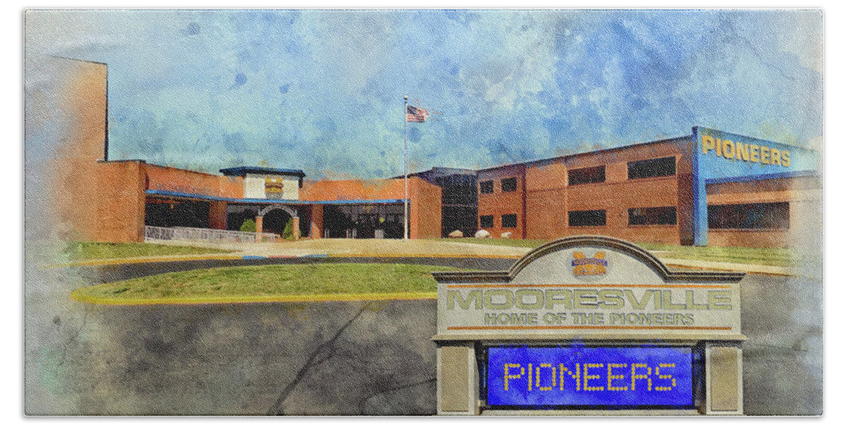 Mooresville Hand Towel featuring the mixed media Mooresville, Indiana High School by Dave Lee