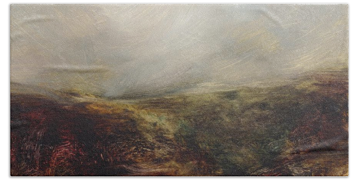 Moorland Hand Towel featuring the painting Moorland 76 by David Ladmore