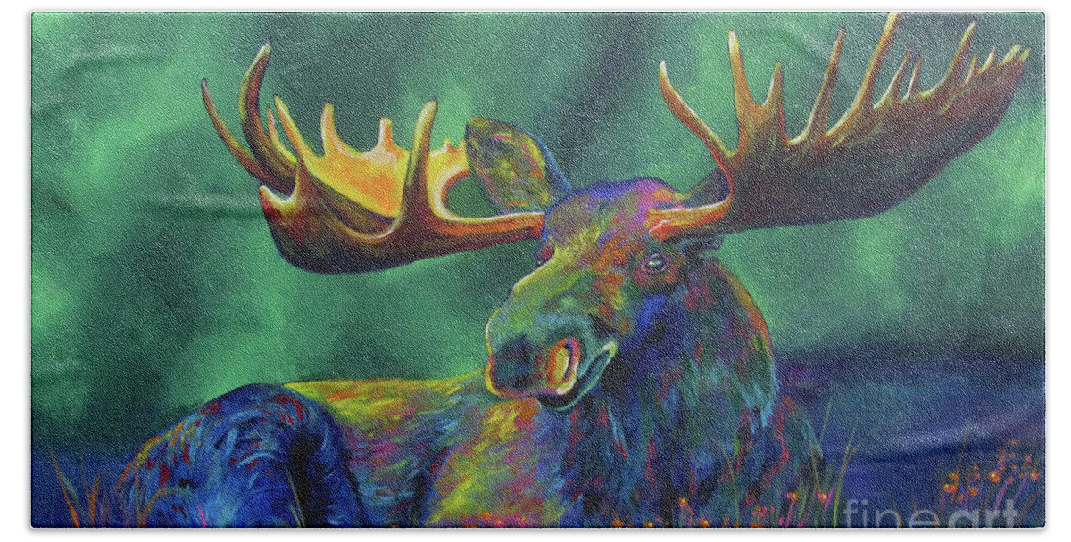 Moose Hand Towel featuring the painting Moose Meadow by Sara Becker