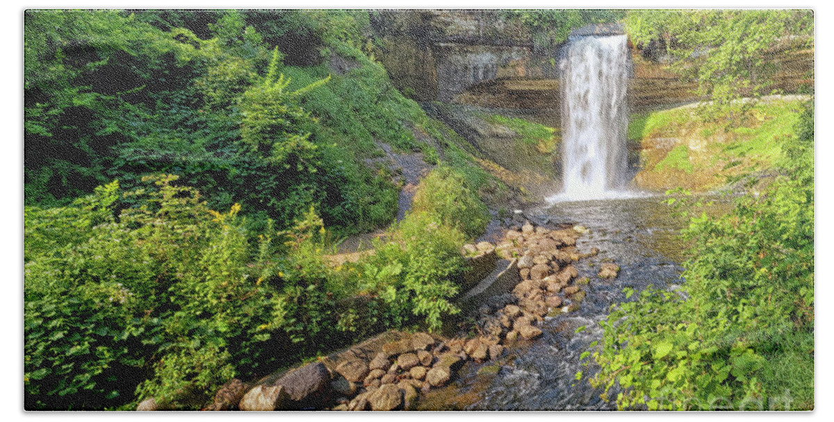 Waterfall Bath Towel featuring the photograph Morning at Minnehaha Falls by Natural Focal Point Photography