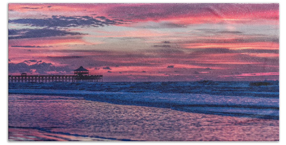 Folly Beach Hand Towel featuring the photograph Morning Divide - Folly Beach SC by Donnie Whitaker