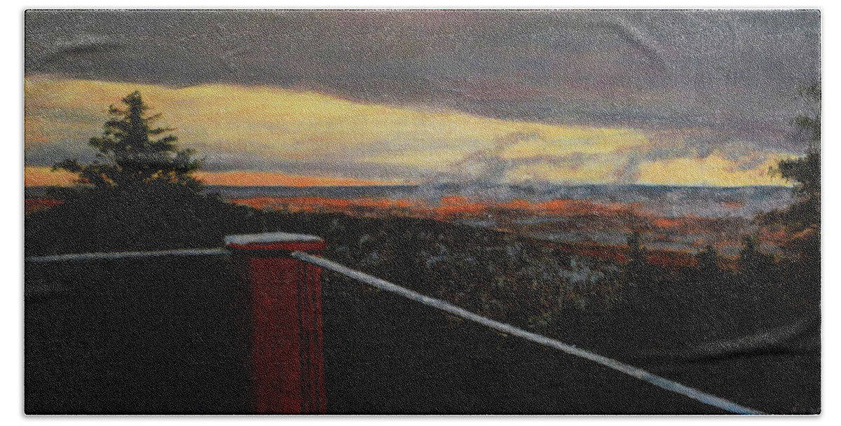 Rockies Bath Towel featuring the painting Morning Dusting Above Boulder by William Frew