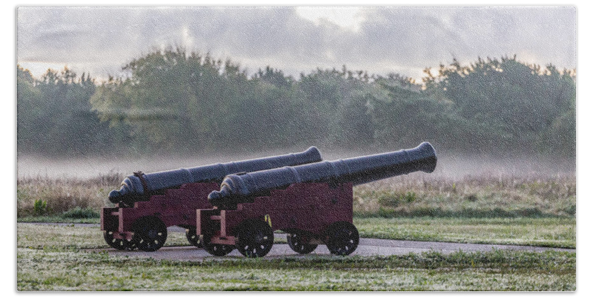 Sullivan's Island Hand Towel featuring the photograph Morning Fog at Fort Moultrie - Sullivan's Island SC by Donnie Whitaker