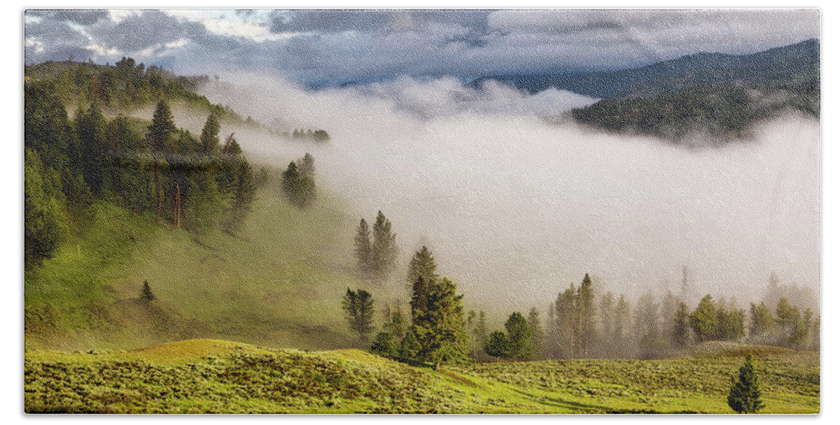Yellowstone National Park Bath Towel featuring the photograph Morning Fog Over Yellowstone by Mountain Dreams