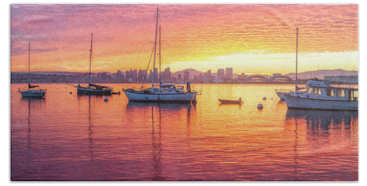 San Diego Bath Towel featuring the photograph Morning Glow San Diego Harbor by Joseph S Giacalone