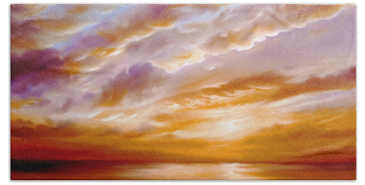 Sunrise; Sunset; Power; Glory; Cloudscape; Skyscape; Purple; Red; Blue; Stunning; Landscape; James C. Hill; James Christopher Hill; Jameshillgallery.com; Ocean; Lakes; Creation; Genesis; Lowcountry Bath Towel featuring the painting Morning Grace by James Hill