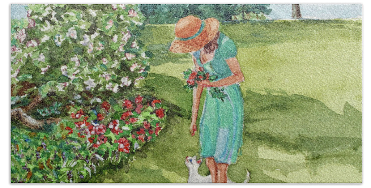 Girl Bath Towel featuring the painting Morning Greeting at Swan Harbor Farms by Jeannie Allerton