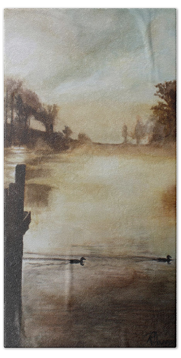 Landscape Bath Towel featuring the painting Morning Has Broken by Rachel Bochnia