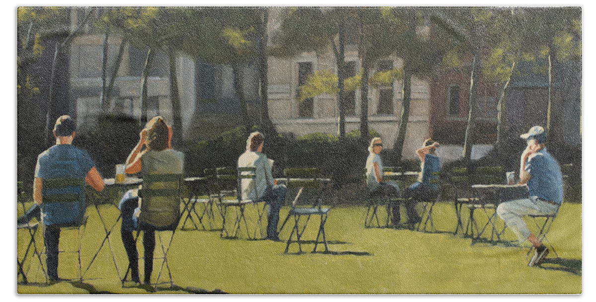 Park Bath Towel featuring the painting Morning in Bryant Park two by Tate Hamilton