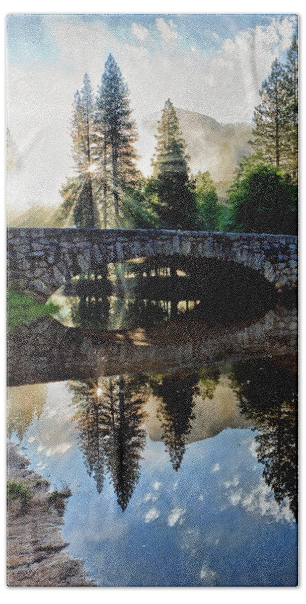 Patricia Sanders Hand Towel featuring the photograph Morning Light Along The Merced River by Her Arts Desire