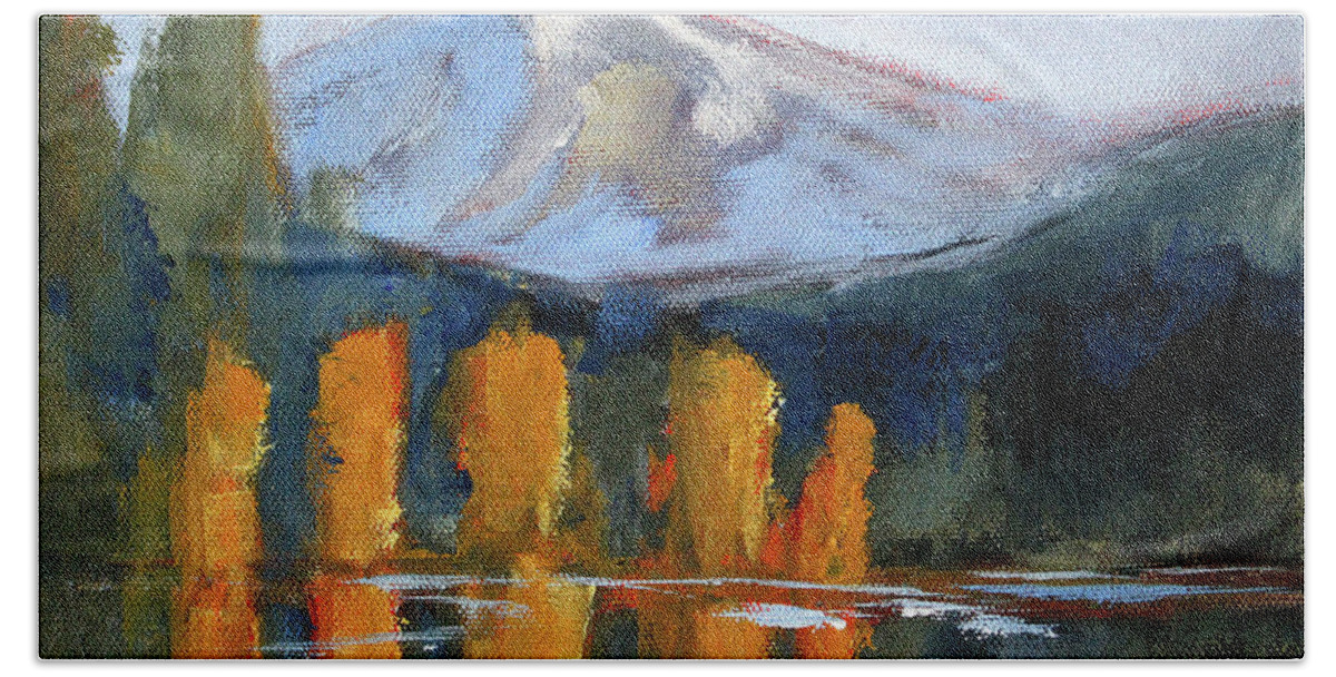 Mountain Landscape Painting Bath Towel featuring the painting Morning Light Mountain Landscape Painting by Nancy Merkle