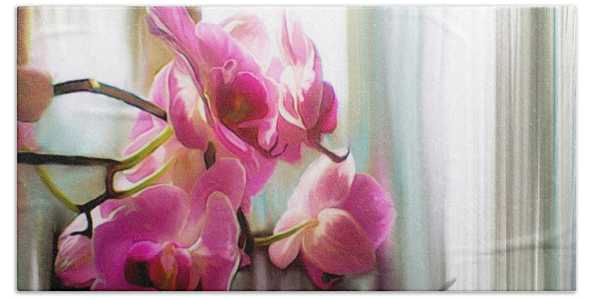 Orchids Bath Towel featuring the digital art Morning Light Orchids by Sand And Chi