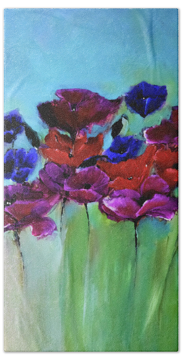 Morning Hand Towel featuring the digital art Morning Light Poppies Painting by Lisa Kaiser