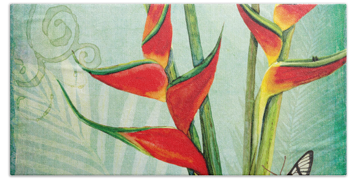 Orange Heliconia Bath Towel featuring the painting Morning Light - Serenity by Audrey Jeanne Roberts