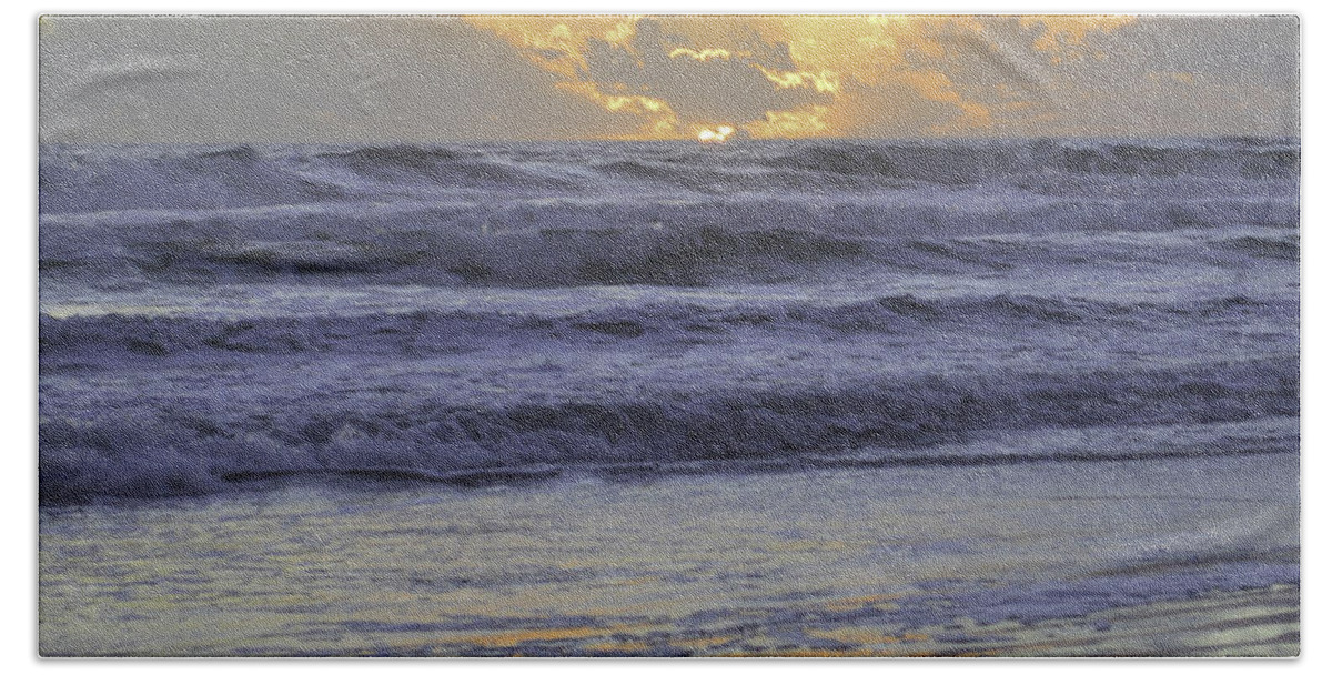 Beach At Sunrise Hand Towel featuring the photograph Morning Sunrise Daytona Beach Shores, Florida 12-13-15 by Julianne Felton