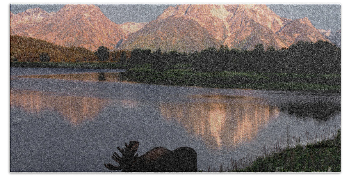 Grand Teton Hand Towel featuring the photograph Morning Tranquility by Sandra Bronstein