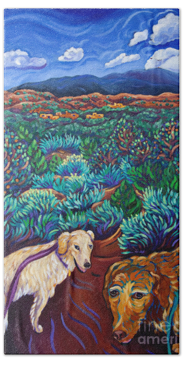 Dogs Hand Towel featuring the painting Morning Walk by Cathy Carey