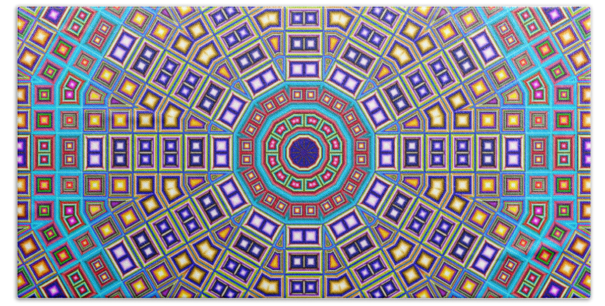 Colorful Mosaic Tiles Bath Towel featuring the digital art Mosaic Kaleidoscope by Shawna Rowe