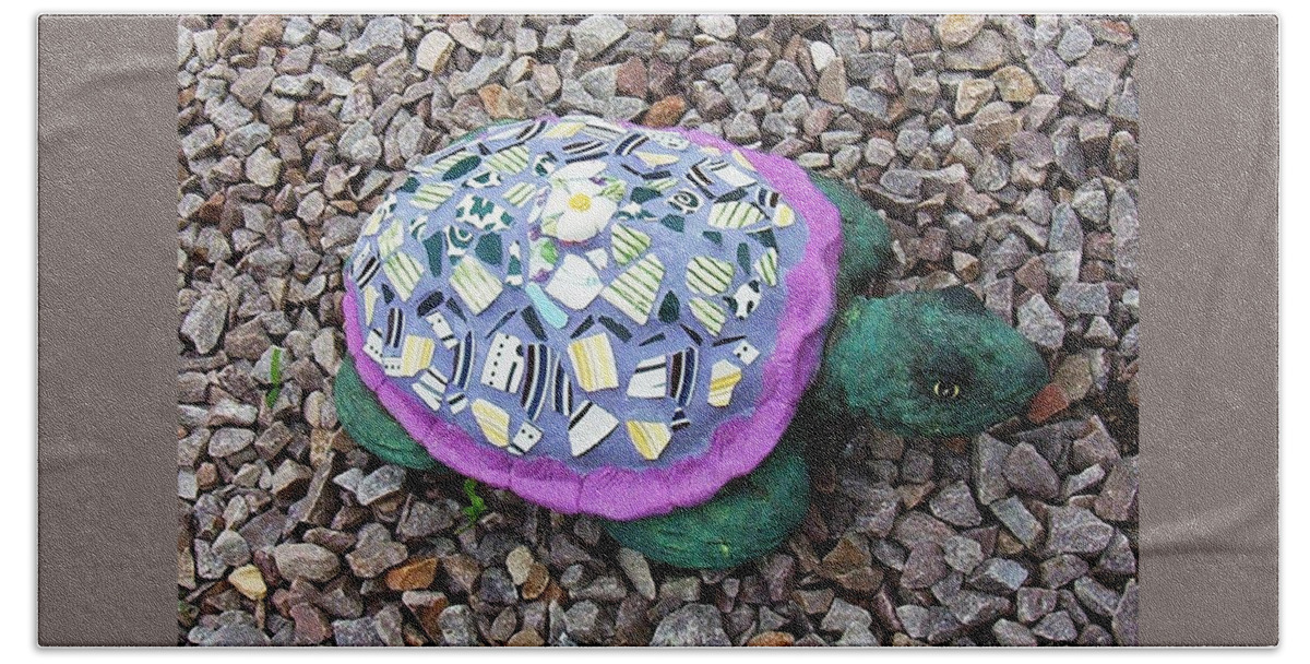 Mosaic Bath Towel featuring the ceramic art Mosaic Turtle by Jamie Frier