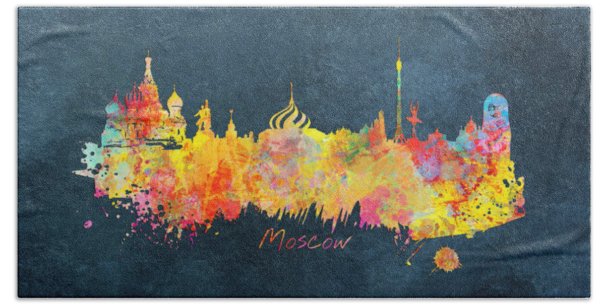 Moscow Skyline Hand Towel featuring the digital art Moscow skyline by Justyna Jaszke JBJart